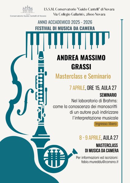Novara, Conservatorio ‘Cantelli’, aprile 2026: masterclass e seminario «Nel laboratorio di Brahms»