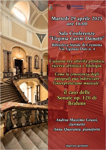 Cremona, Biblioteca Statale, aprile 2025: seminario-concerto