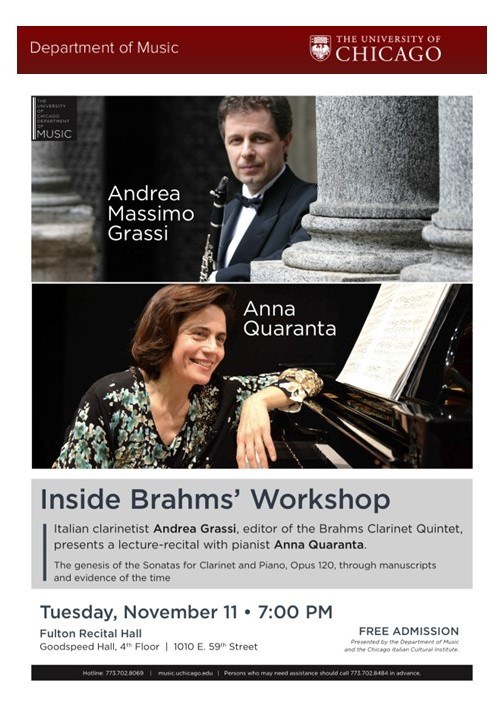 University of Chicago, 11 novembre 2014: «Inside Brahms’ Workshop», lecture-recital